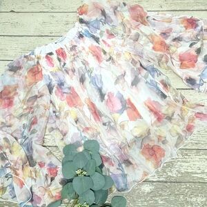 Tempo Paris Floral Bell Sleeve Silk Chiffon Top